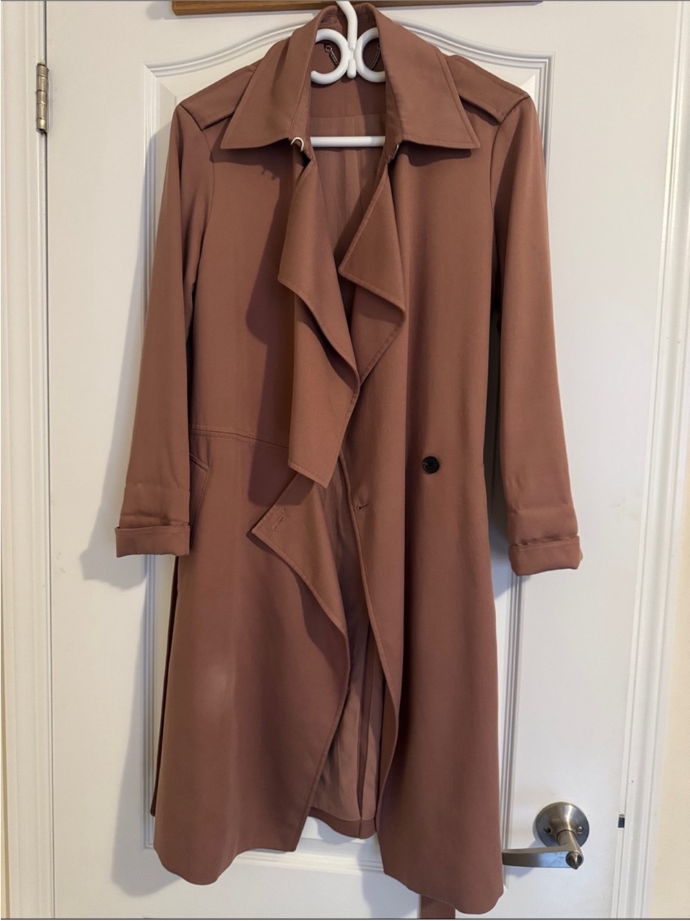 AllSaints Long Sleeve Draped Trench Coat in Mauve